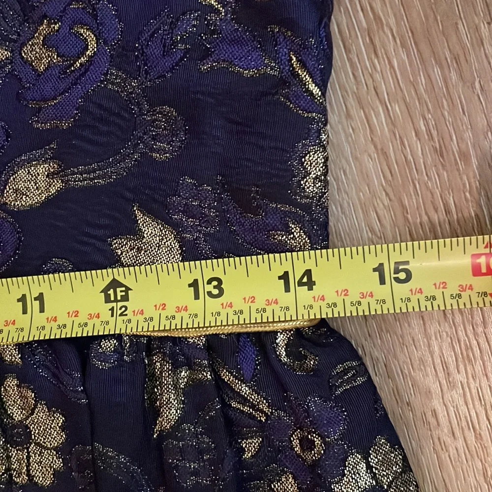 VTG Midnight blue gold lace fairytale princess dress formal gown sz small M 28”W - Picture 6 of 13